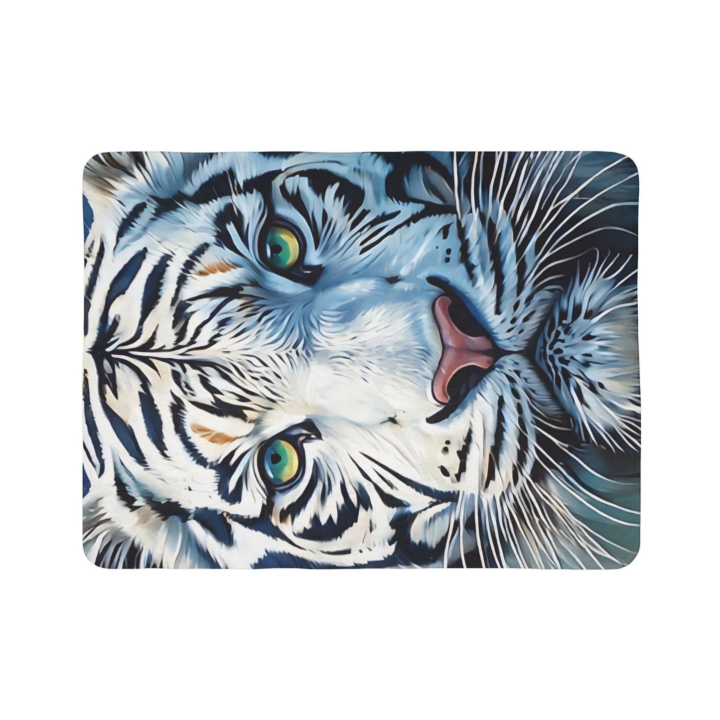 White Tiger Sherpa Blanket — Cozy Fleece Throw with Realistic Big Cat Face
