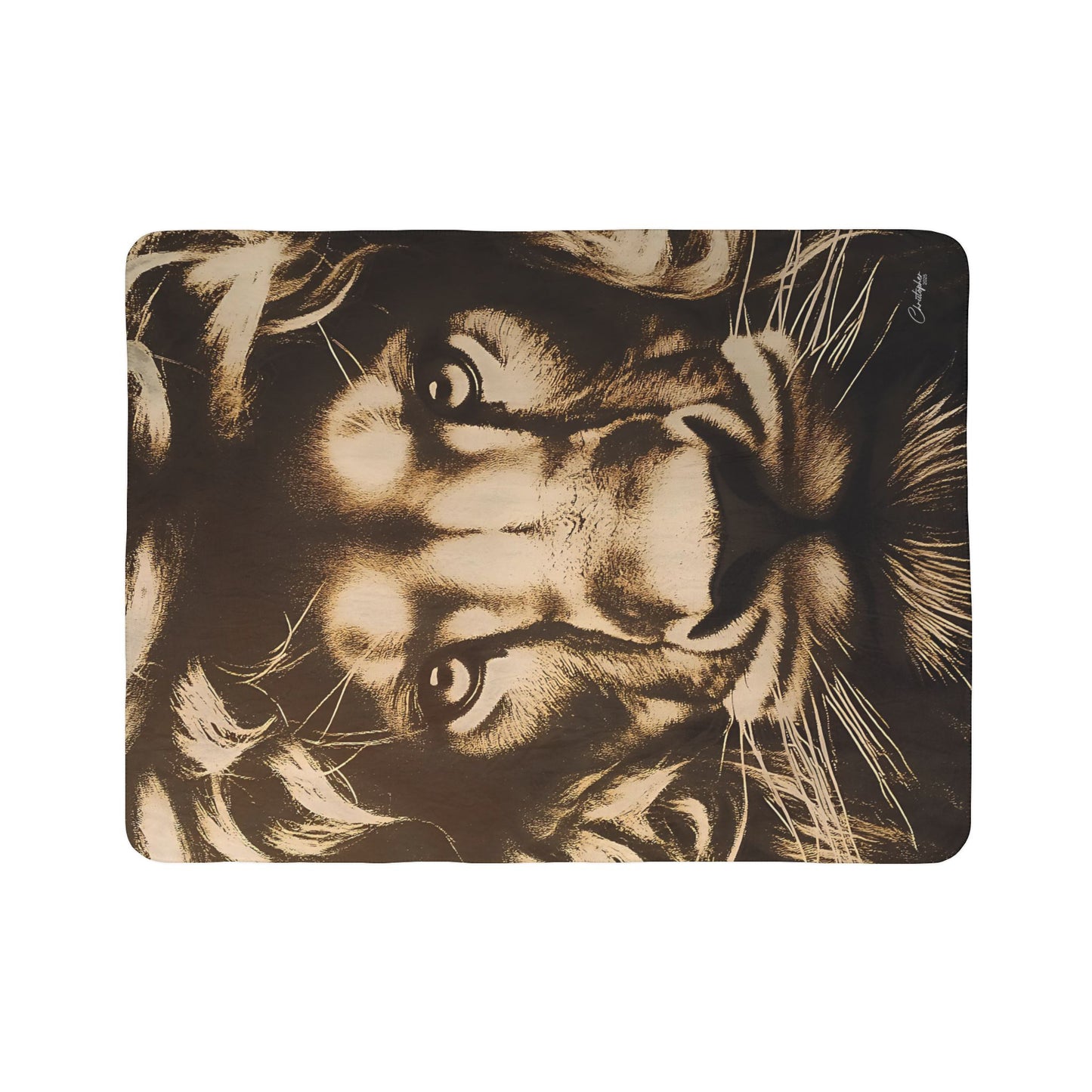 Laser Engraved Original Art Lion Print Fleece Sherpa Blanket, Cozy Lion Throw Blanket, Gift for Animal Lovers, Home Decor, Winter Warmth, Safari Style, Bed and Sofa