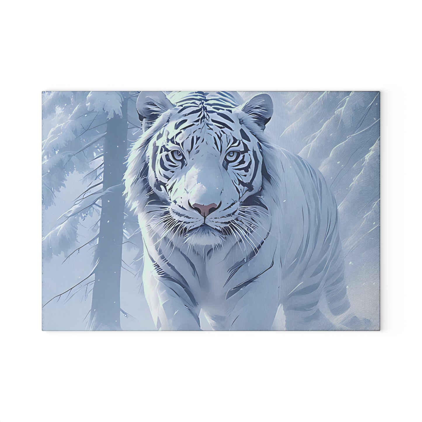 Glass Cutting Board — White Tiger Winter Scene Tempered Glass Chopping Board