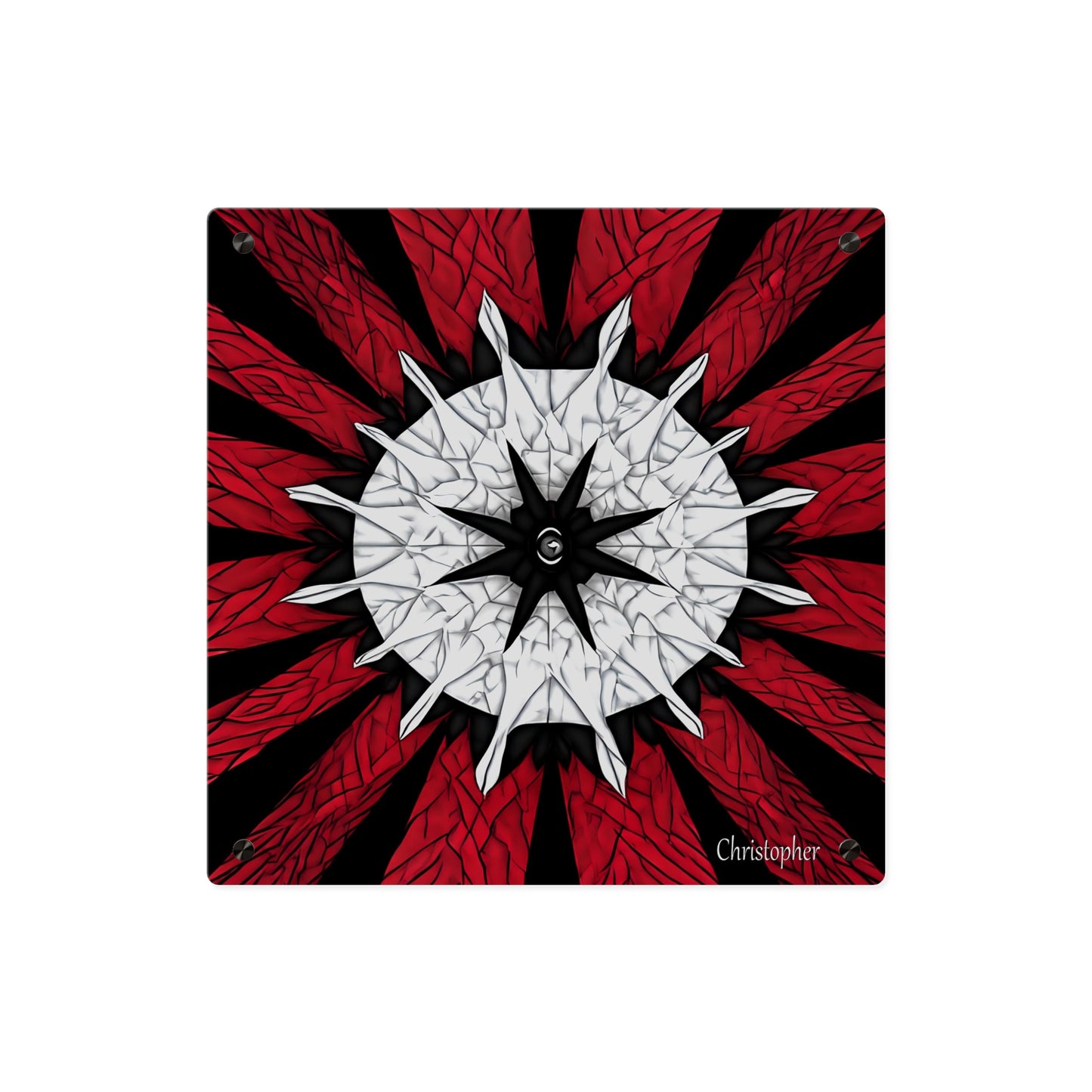 Red & Black Mandala Acrylic Wall Art Panel — Personalized Name Option
