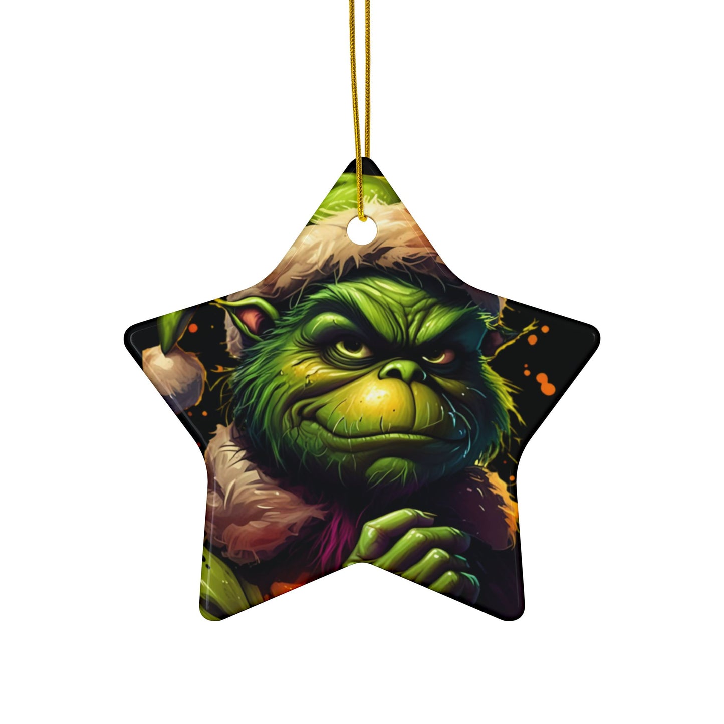 Grumpy Grinch Ceramic Ornament — Double-Sided Christmas Tree Decoration