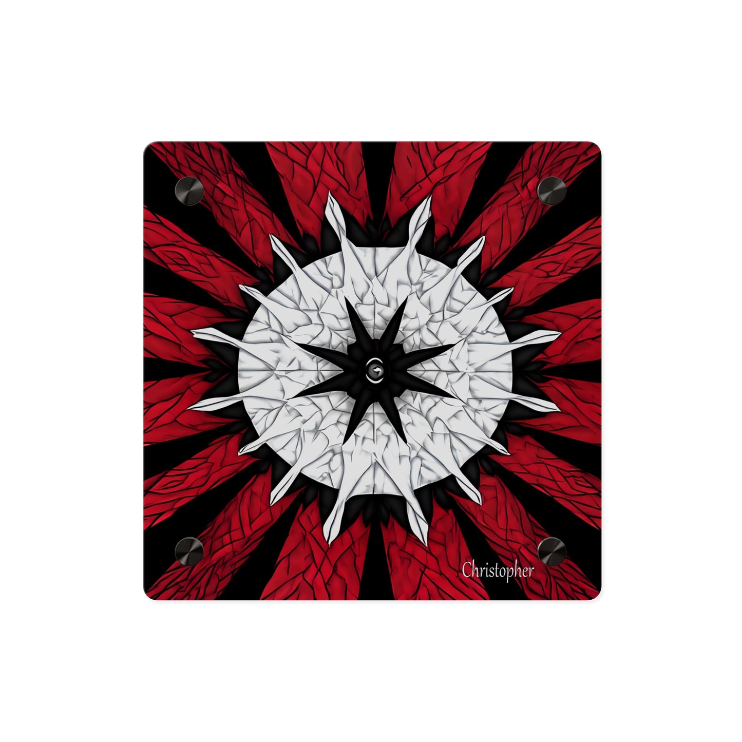 Red & Black Mandala Acrylic Wall Art Panel — Personalized Name Option