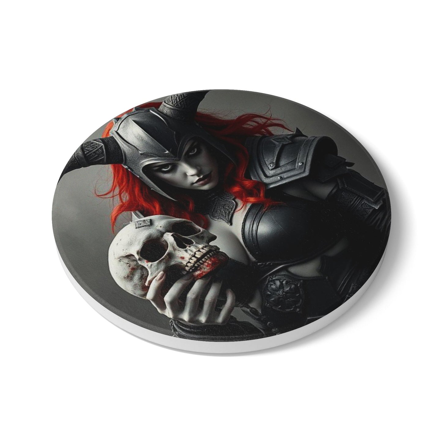 Gothic Skull Warrior Ceramic Coaster - Perfect for Halloween & Home Decor