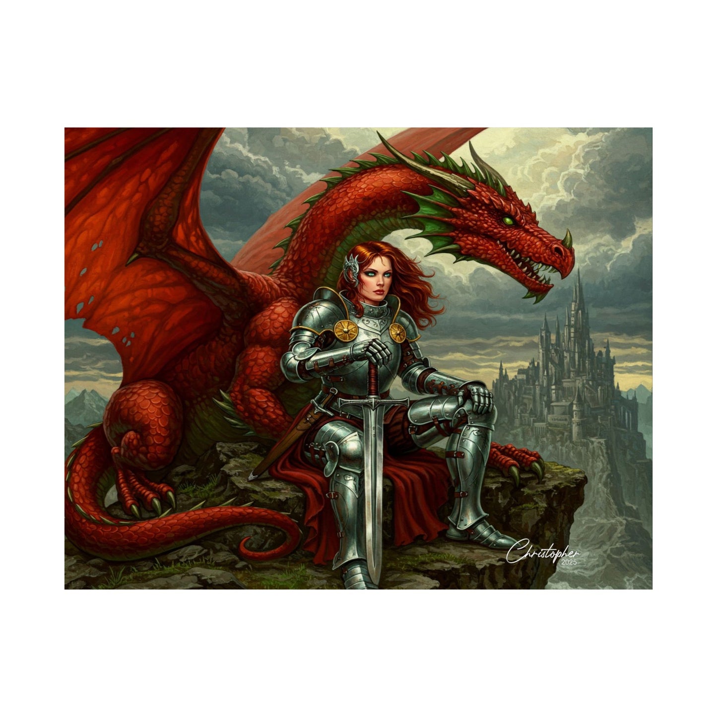 Fantasy Dragon Art Print, Horizontal Matte Poster, Fantasy Home Decor, Medieval Wall Art, Gift for Fantasy Lovers