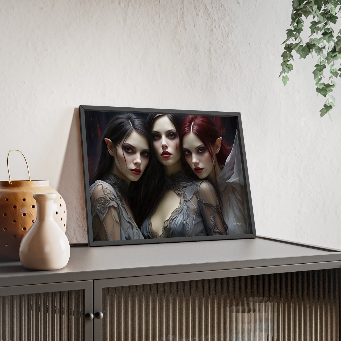 Eerie Fantasy Art Posters with Wooden Frame, Gothic Home Decor, Unique Wall Art, Gift for Art Lovers, Halloween Decoration, Witchy Style