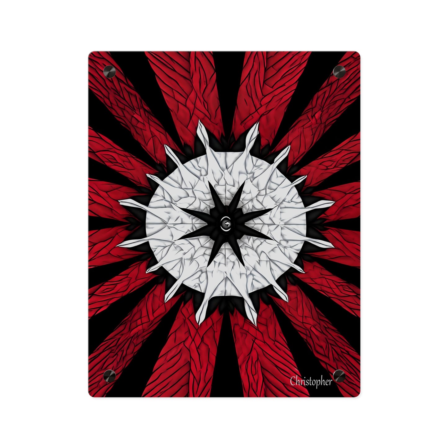 Red & Black Mandala Acrylic Wall Art Panel — Personalized Name Option