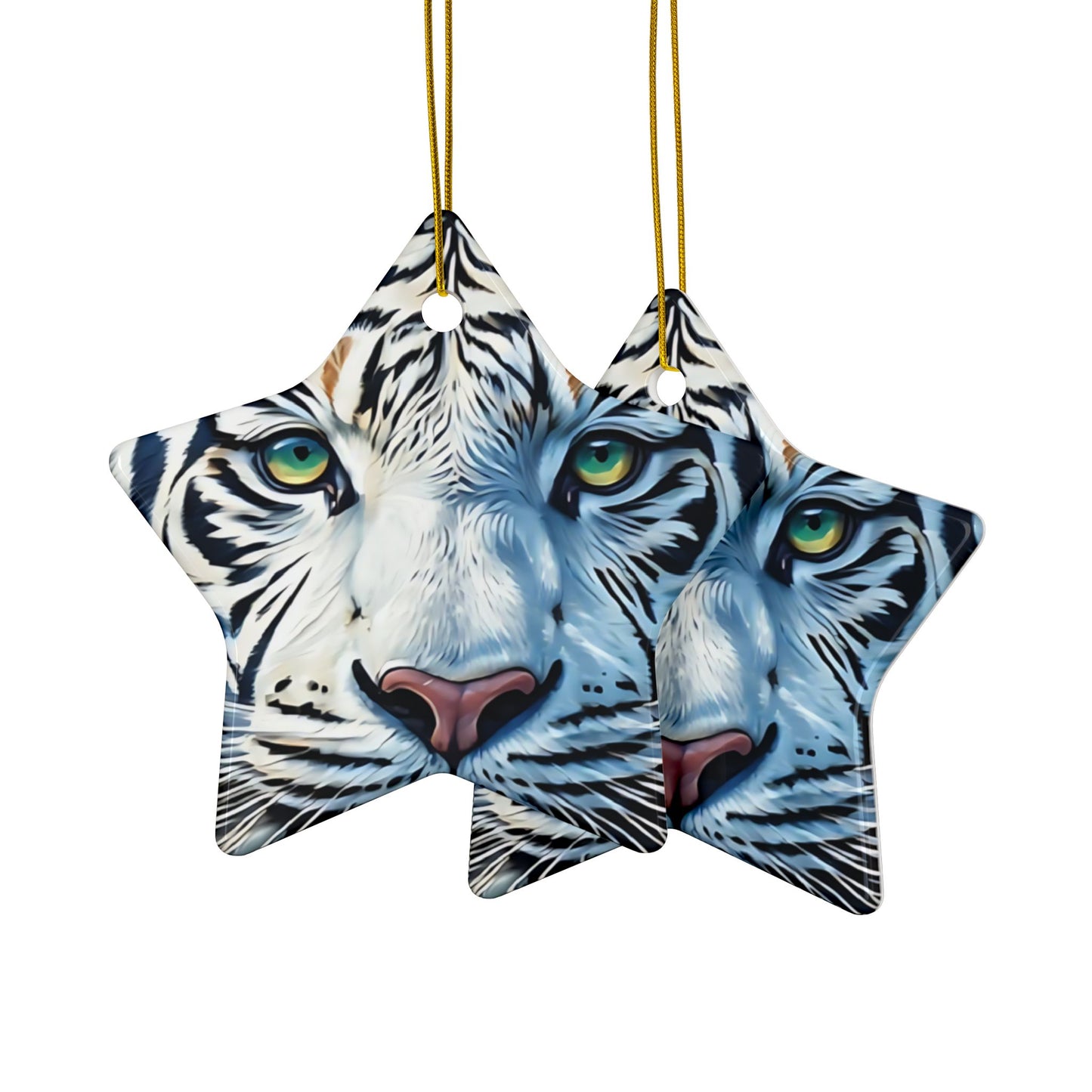 White Tiger Ceramic Ornament — Two-Sided Round Holiday Decoration