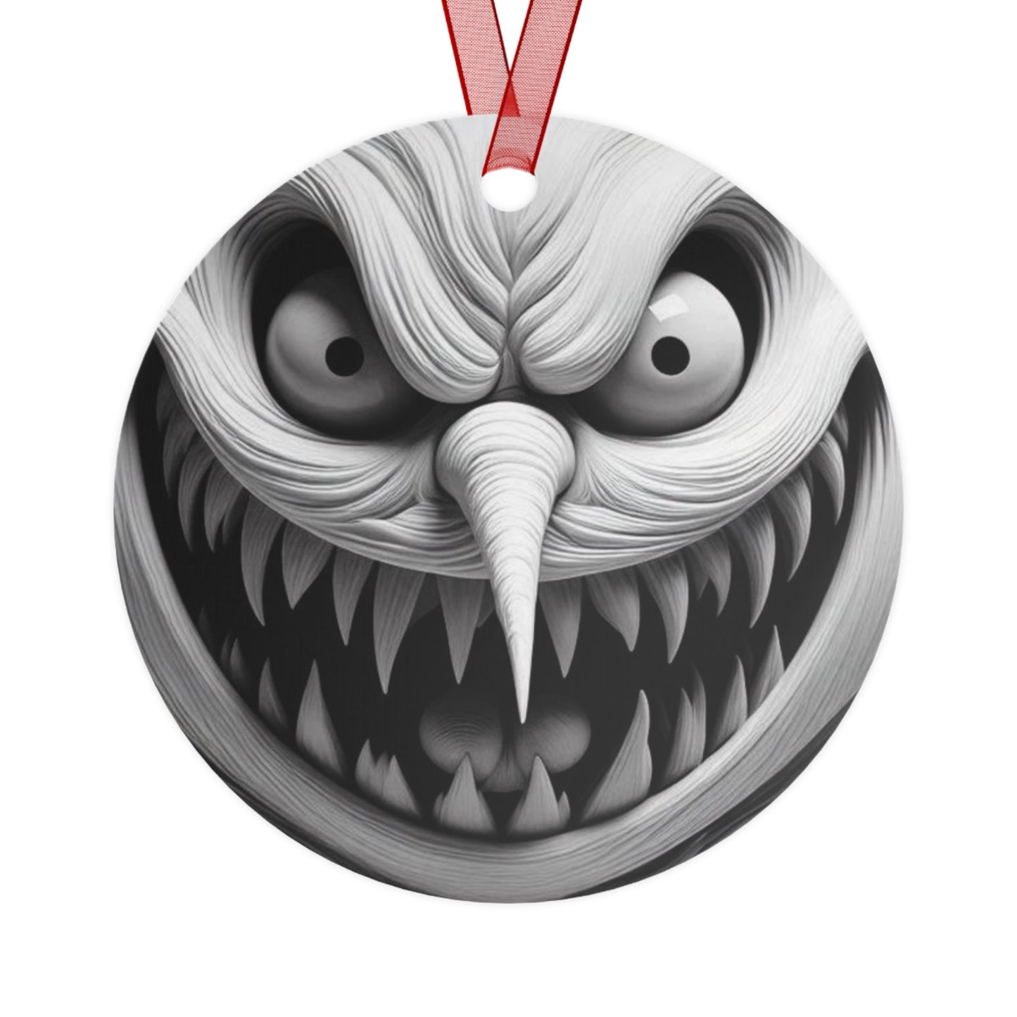 Creepy Grin Metal Ornament — Scary Christmas Bell Decoration