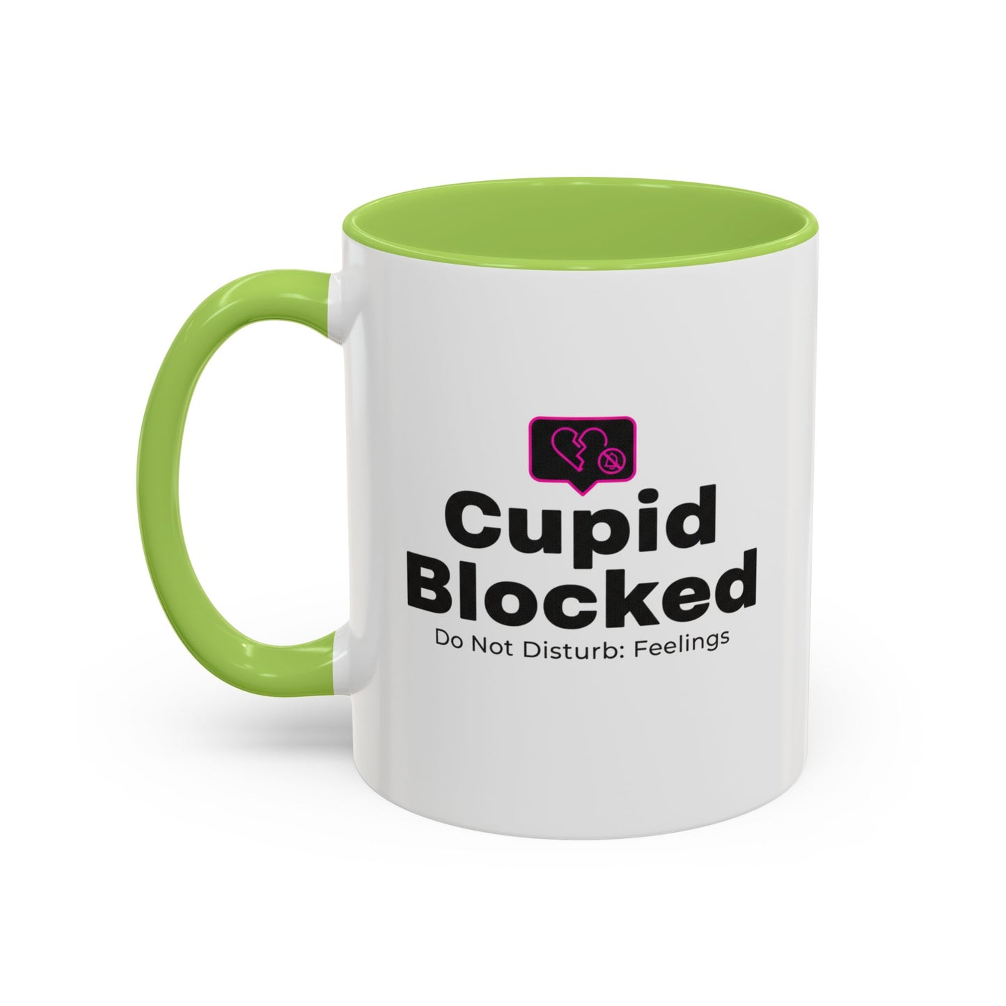 Cupid Blocked Accent Coffee Mug — 'Do Not Disturb: Feelings' Funny Anti-Valentine Gift