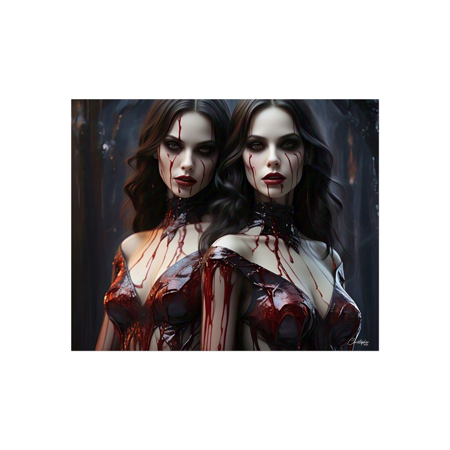 Vampire Sisters Fine Art Poster, Gothic Wall Art, Spooky Decor, Horror Home Decor, Blood Art Print, Dark Aesthetic Print