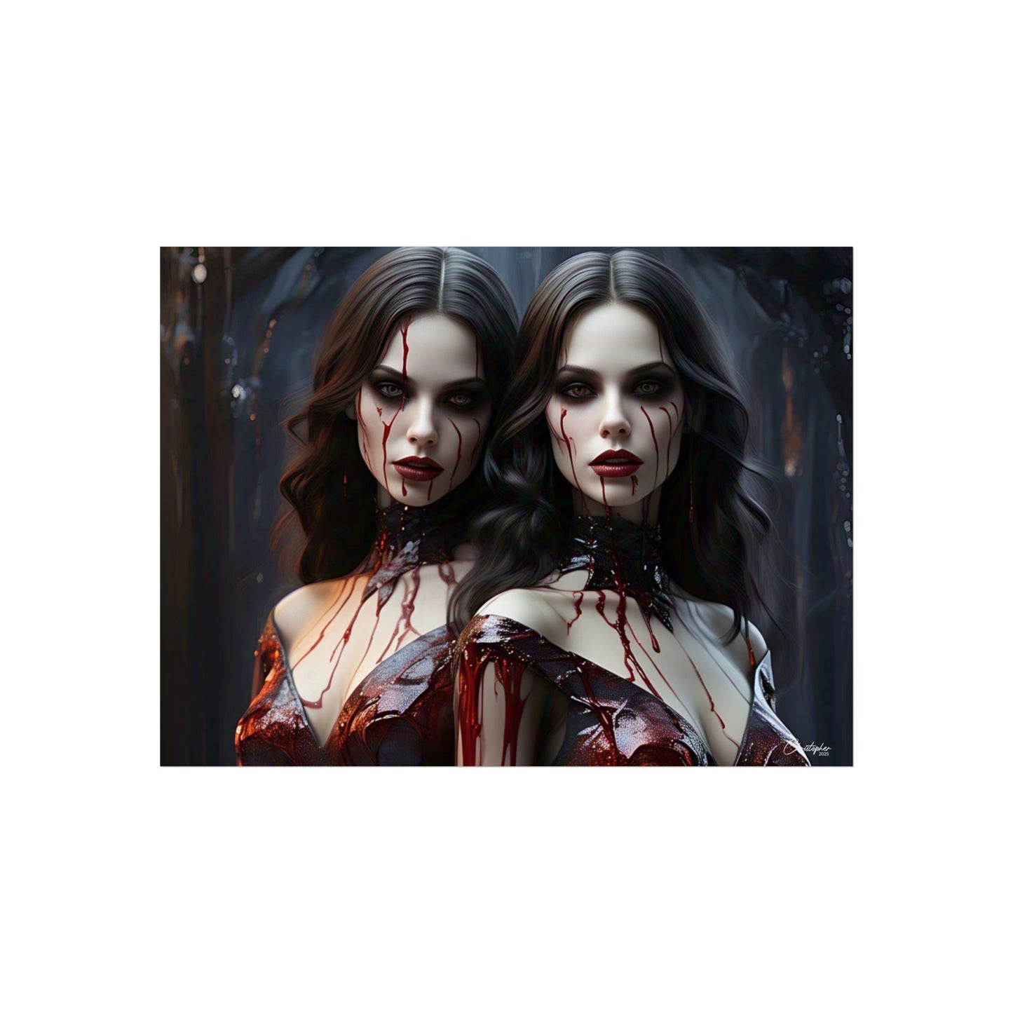 Vampire Sisters Fine Art Poster, Gothic Wall Art, Spooky Decor, Horror Home Decor, Blood Art Print, Dark Aesthetic Print