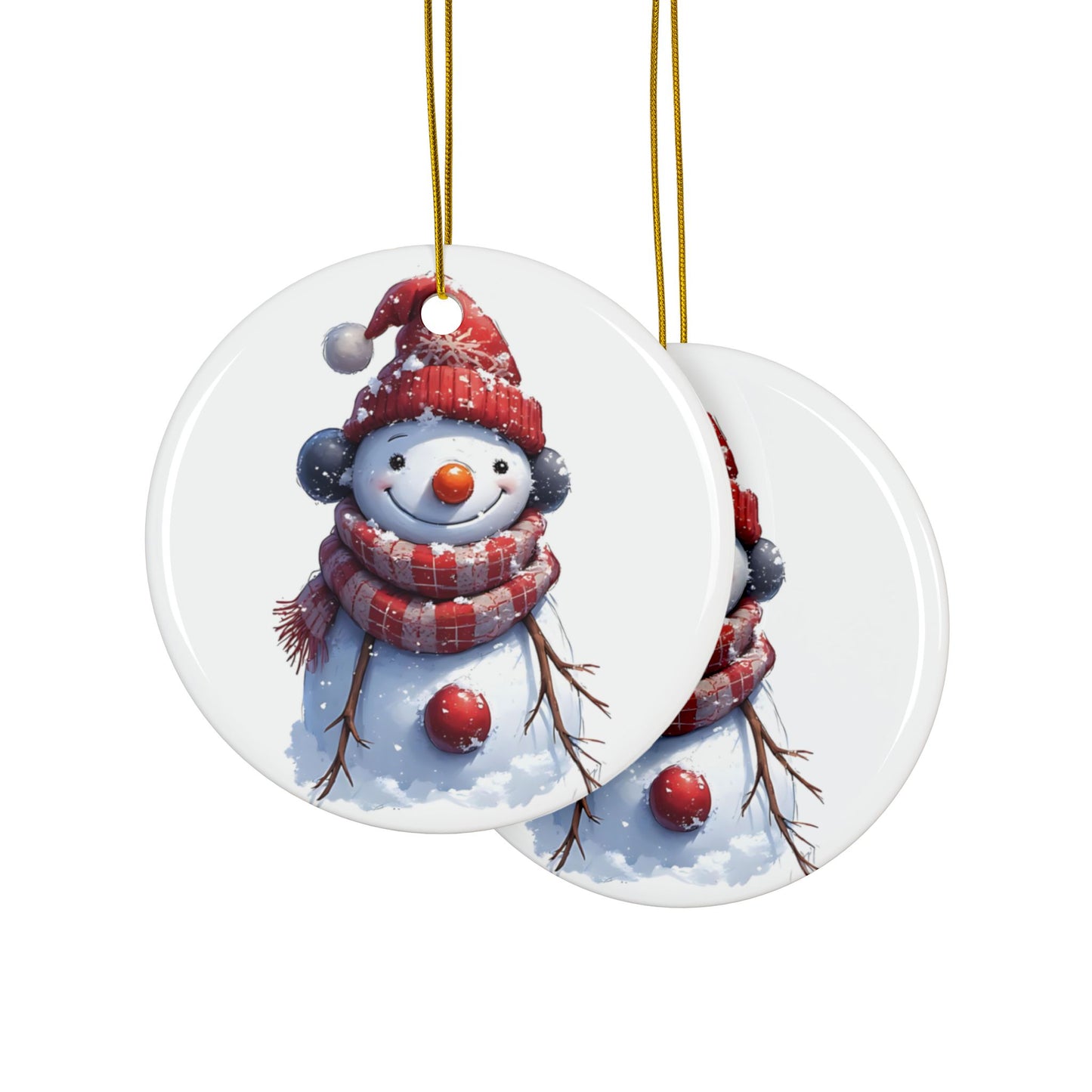 Snowman Ceramic Ornament — Double-Sided Christmas Tree Decoration
