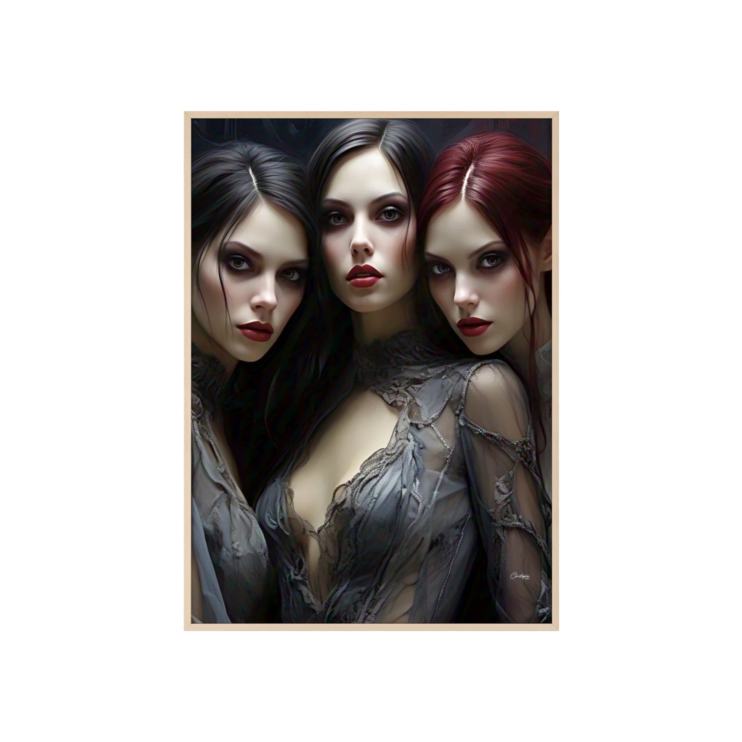 Eerie Fantasy Art Posters with Wooden Frame, Gothic Home Decor, Unique Wall Art, Gift for Art Lovers, Halloween Decoration, Witchy Style