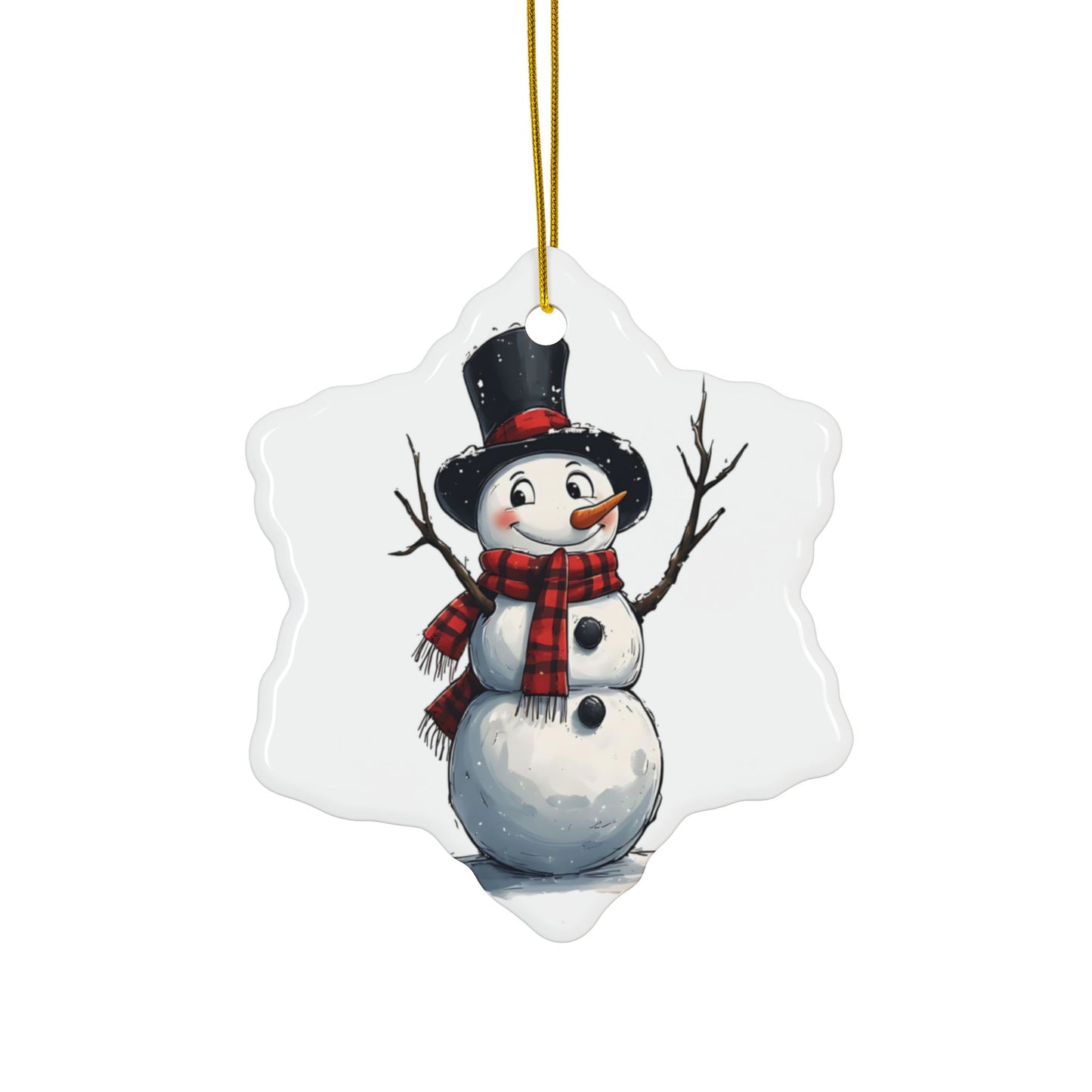 Snowman Ceramic Ornament — Cute 2-Sided Christmas Tree Decoration