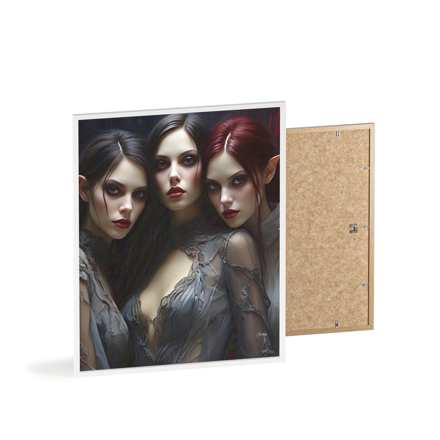 Eerie Fantasy Art Posters with Wooden Frame, Gothic Home Decor, Unique Wall Art, Gift for Art Lovers, Halloween Decoration, Witchy Style