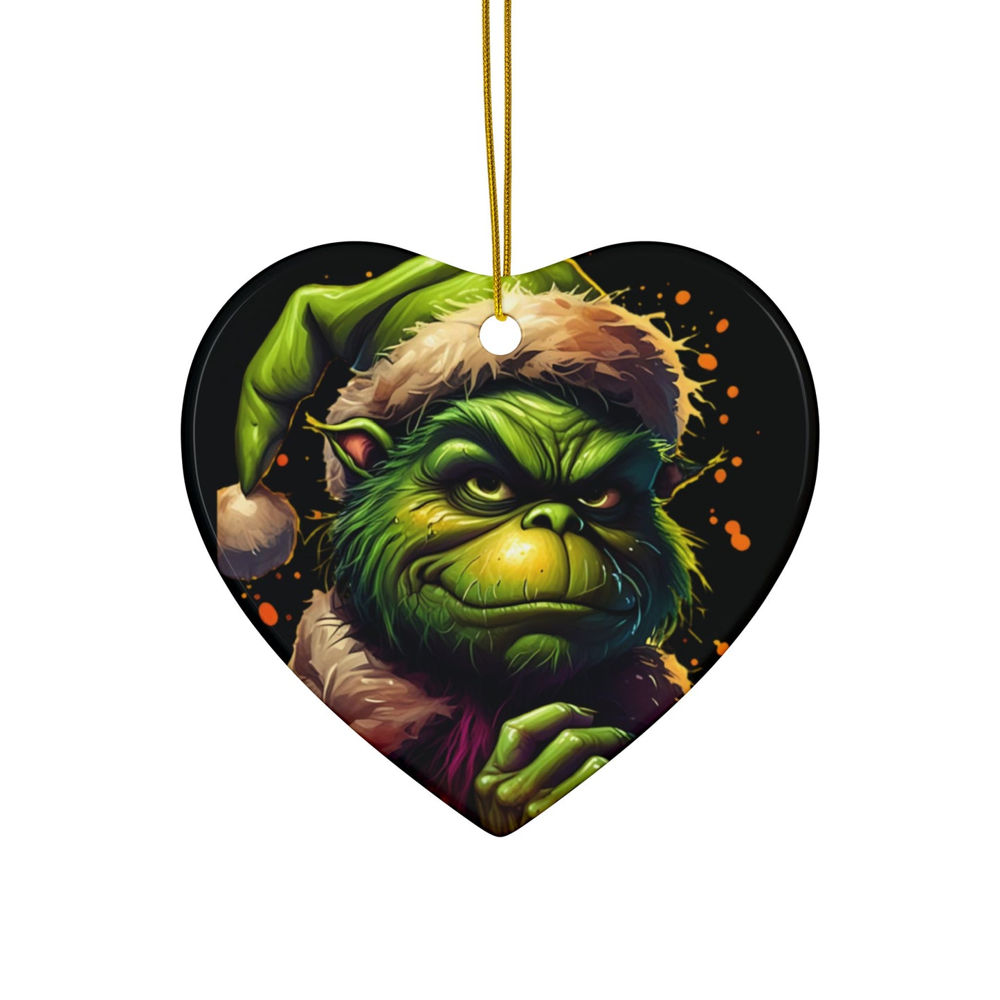 Grumpy Grinch Ceramic Ornament — Double-Sided Christmas Tree Decoration