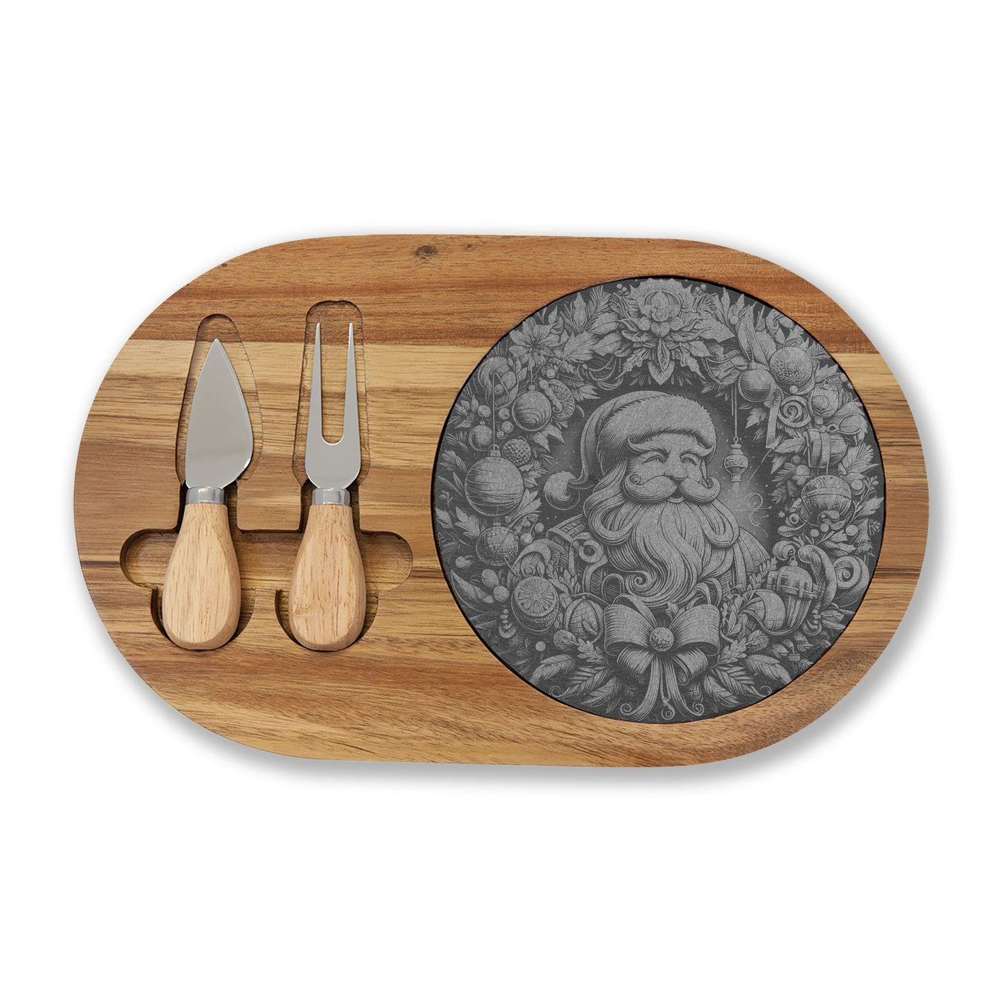 Engraved Santa Charcuterie Board with Cheese Knives