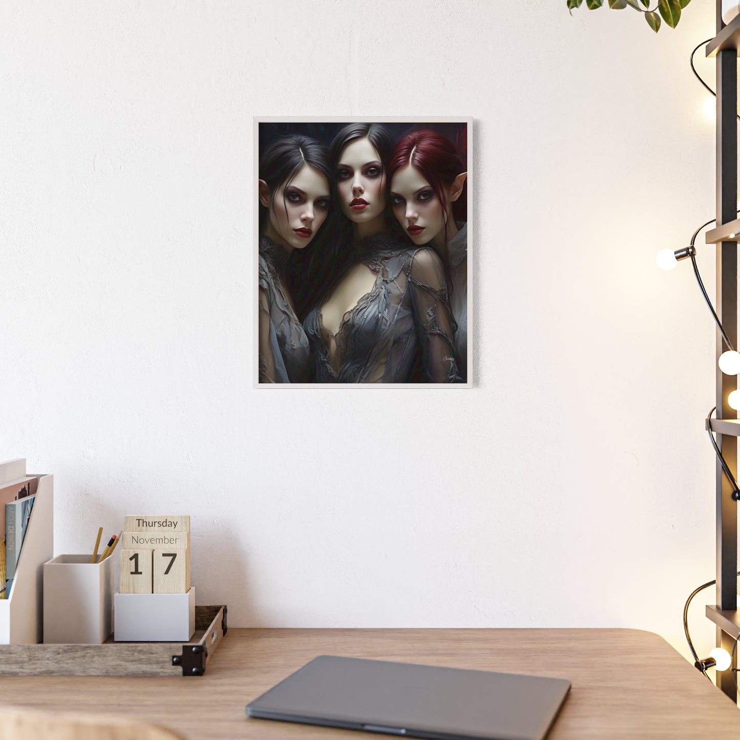 Eerie Fantasy Art Posters with Wooden Frame, Gothic Home Decor, Unique Wall Art, Gift for Art Lovers, Halloween Decoration, Witchy Style