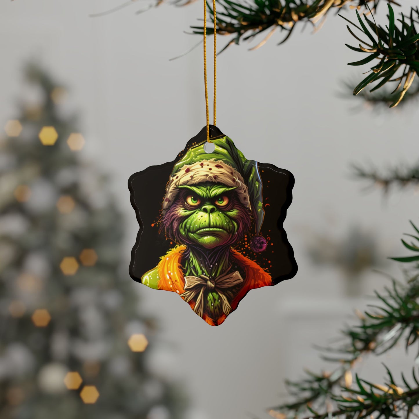 Grinch-Inspired Ceramic Ornament — Double-Sided Holiday Decoration