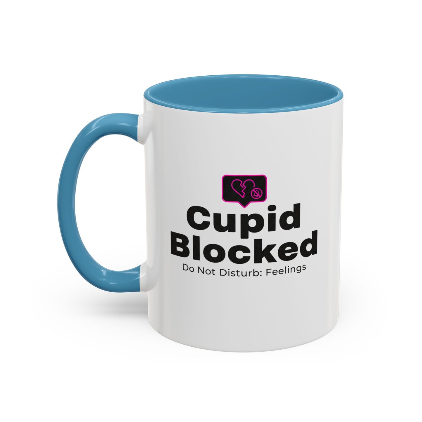 Cupid Blocked Accent Coffee Mug — 'Do Not Disturb: Feelings' Funny Anti-Valentine Gift