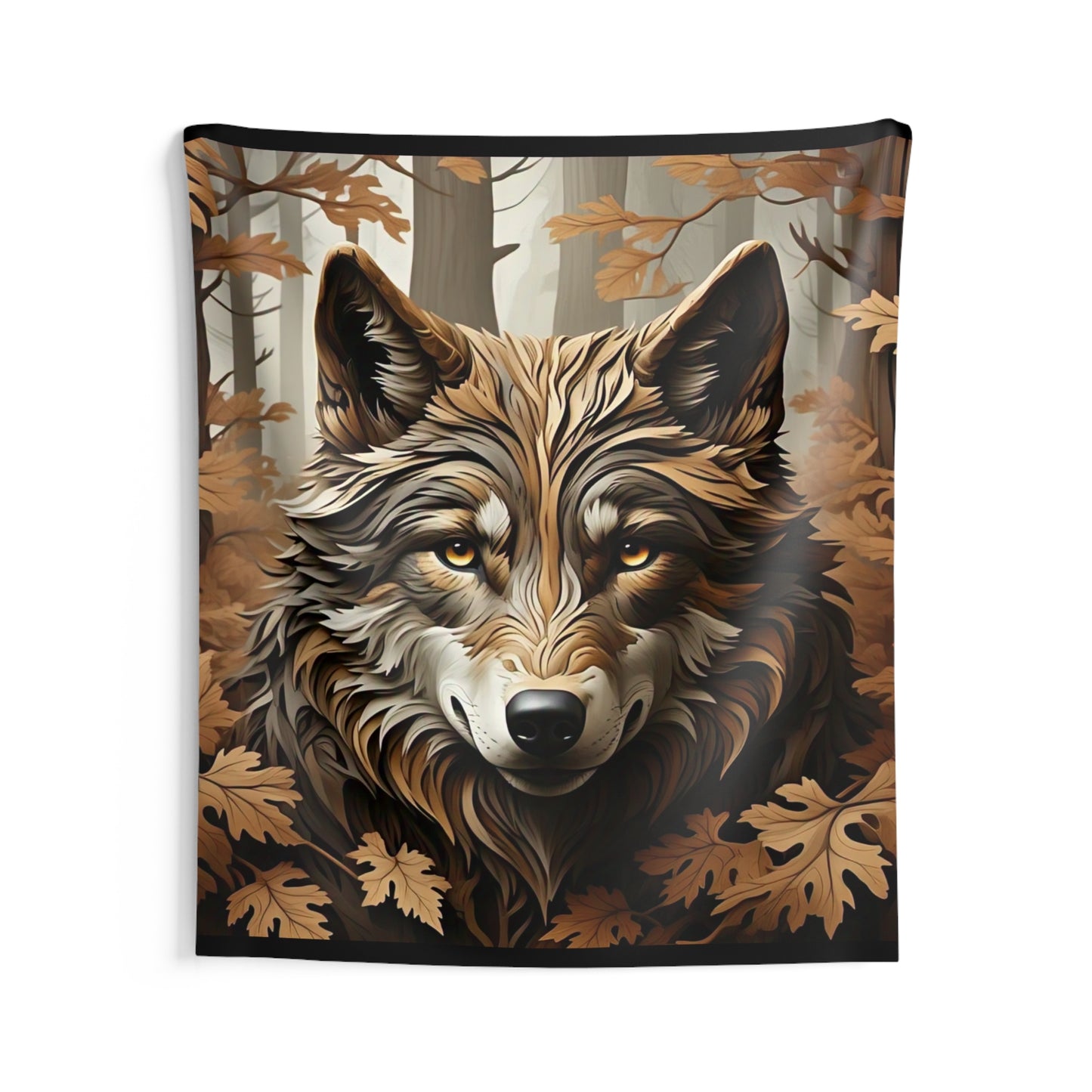 Wolf Forest Tapestry — Autumn Woodland Wall Hanging