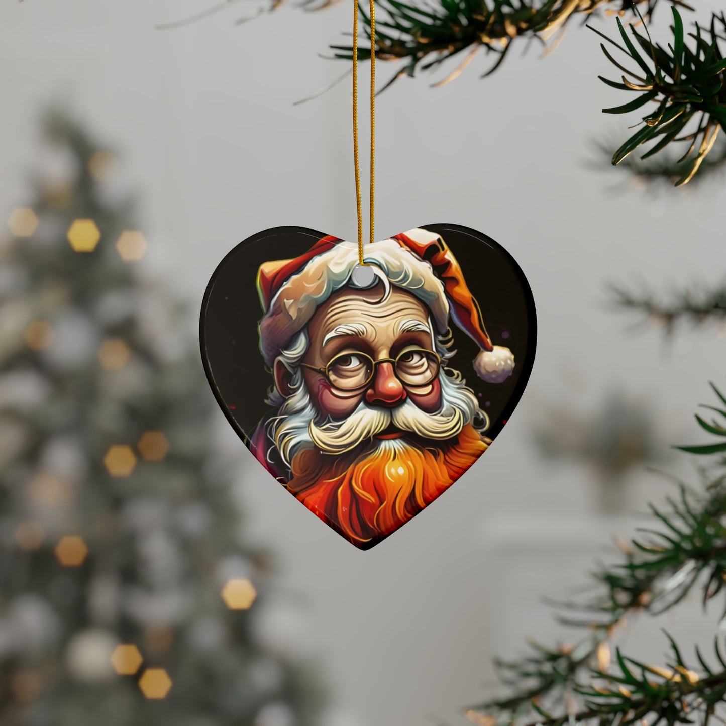 Santa Claus Ceramic Ornament — Double-Sided Christmas Tree Decoration