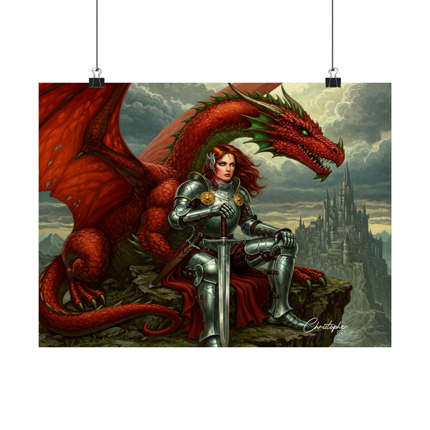 Fantasy Dragon Art Print, Horizontal Matte Poster, Fantasy Home Decor, Medieval Wall Art, Gift for Fantasy Lovers