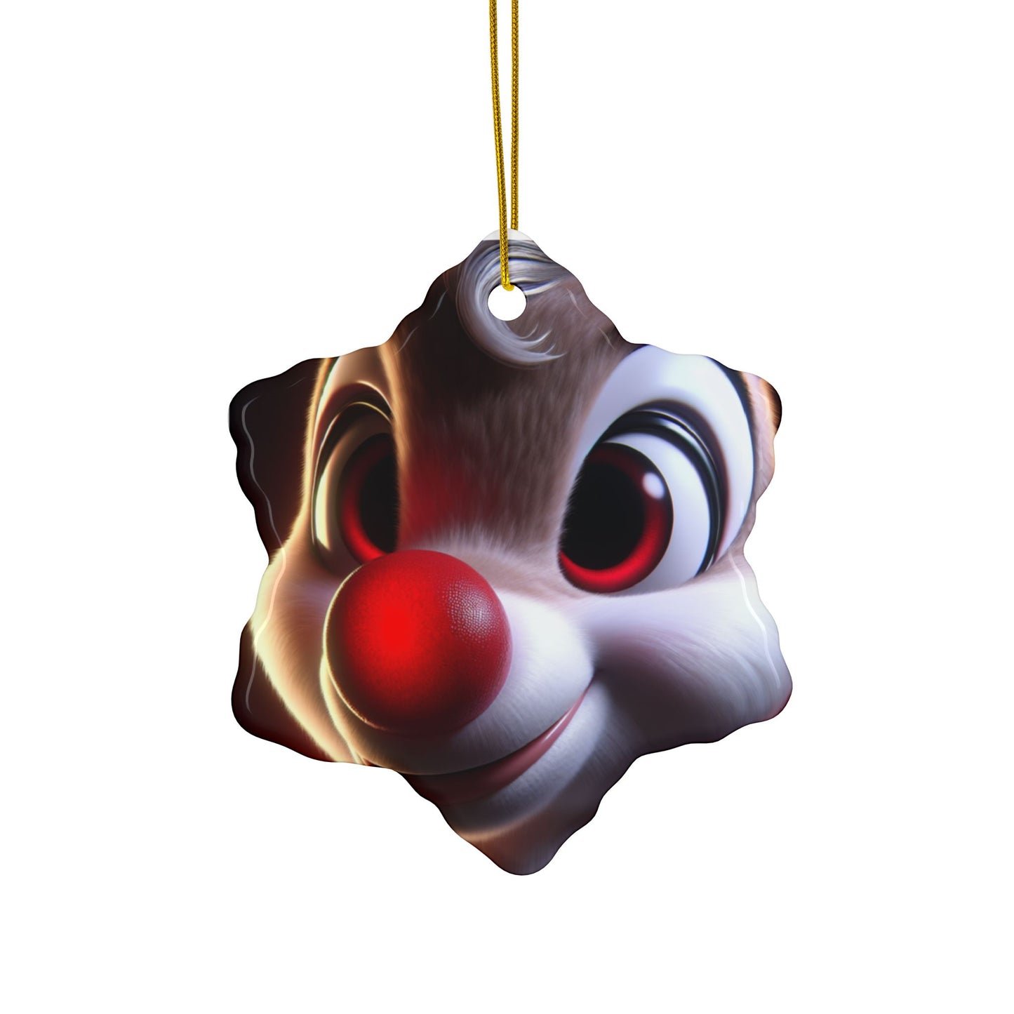 Rudolph Reindeer Ceramic Ornament — Round Double-Sided Holiday Decor