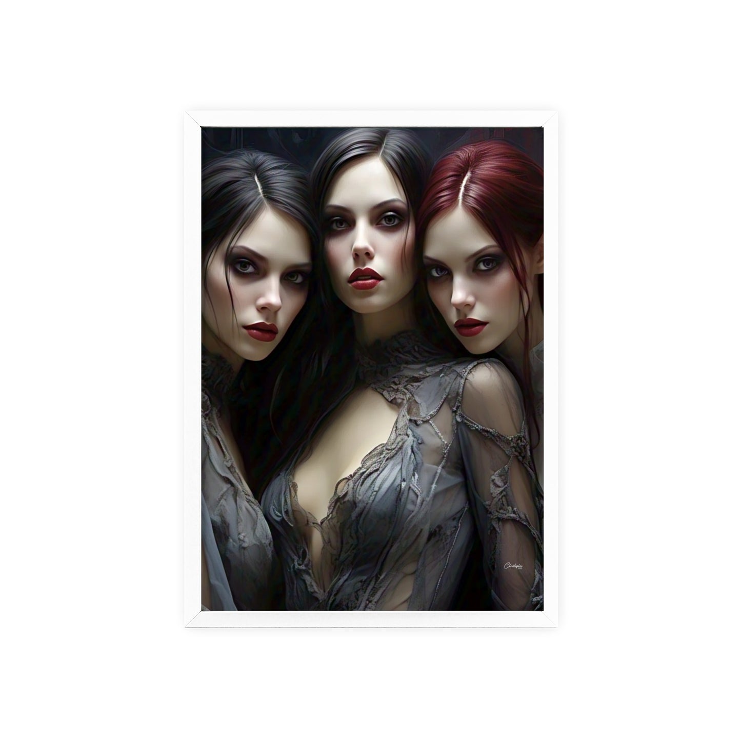 Eerie Fantasy Art Posters with Wooden Frame, Gothic Home Decor, Unique Wall Art, Gift for Art Lovers, Halloween Decoration, Witchy Style