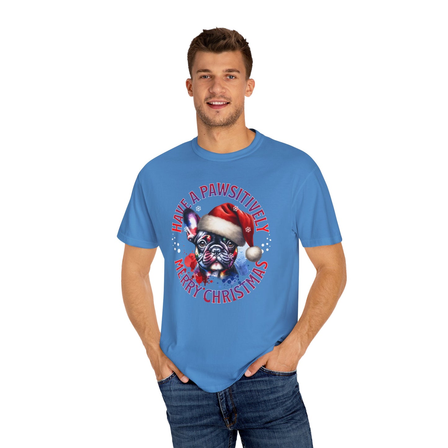 Christmas Dog T-Shirt — “Have a Pawsitively Merry Christmas” Cute French Bulldog Holiday Tee