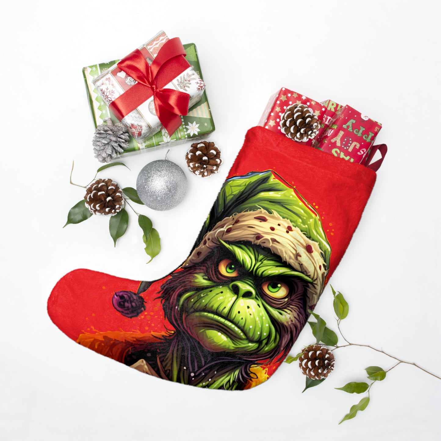 Grinch Christmas Stocking - Funny Grinch Face Holiday Stocking