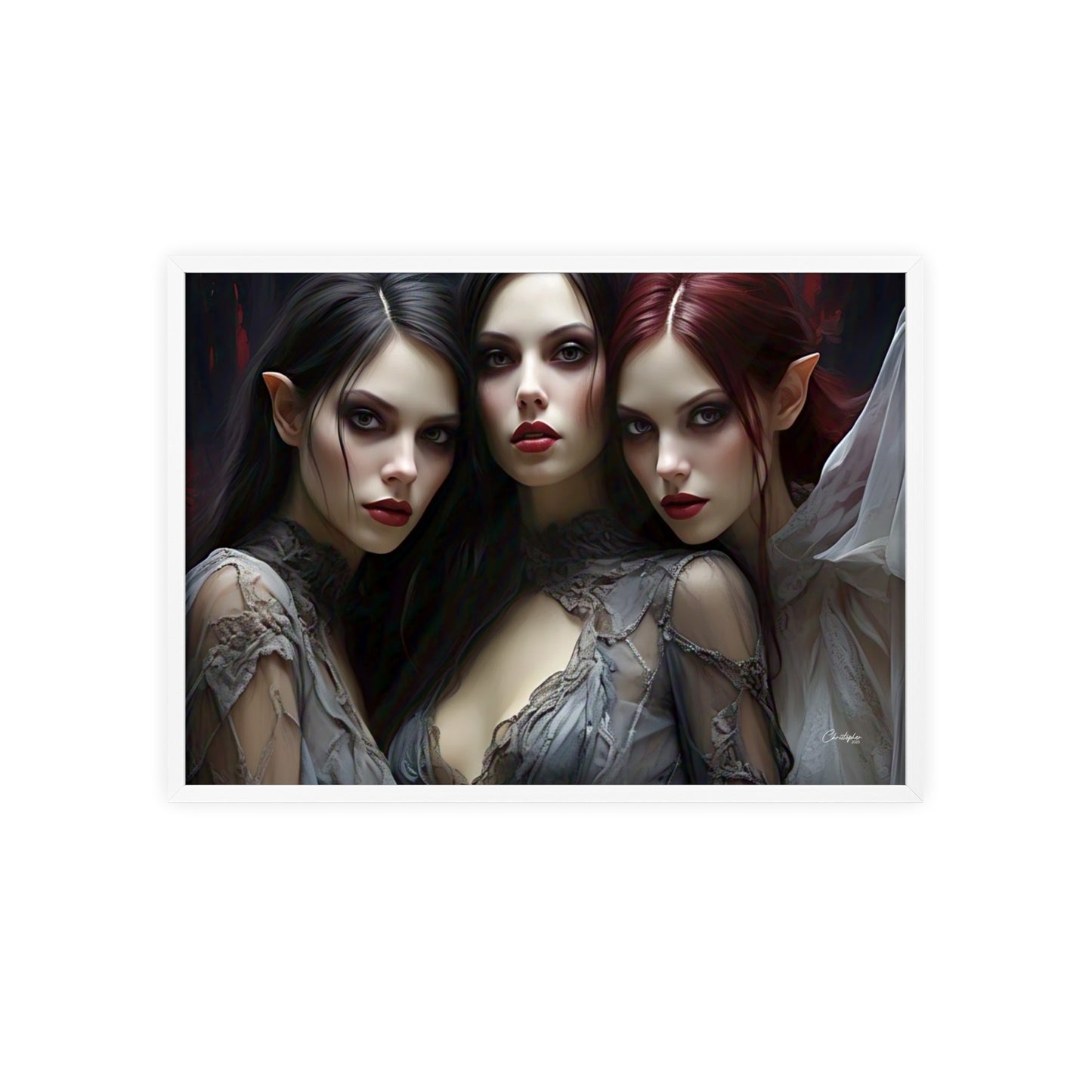 Eerie Fantasy Art Posters with Wooden Frame, Gothic Home Decor, Unique Wall Art, Gift for Art Lovers, Halloween Decoration, Witchy Style