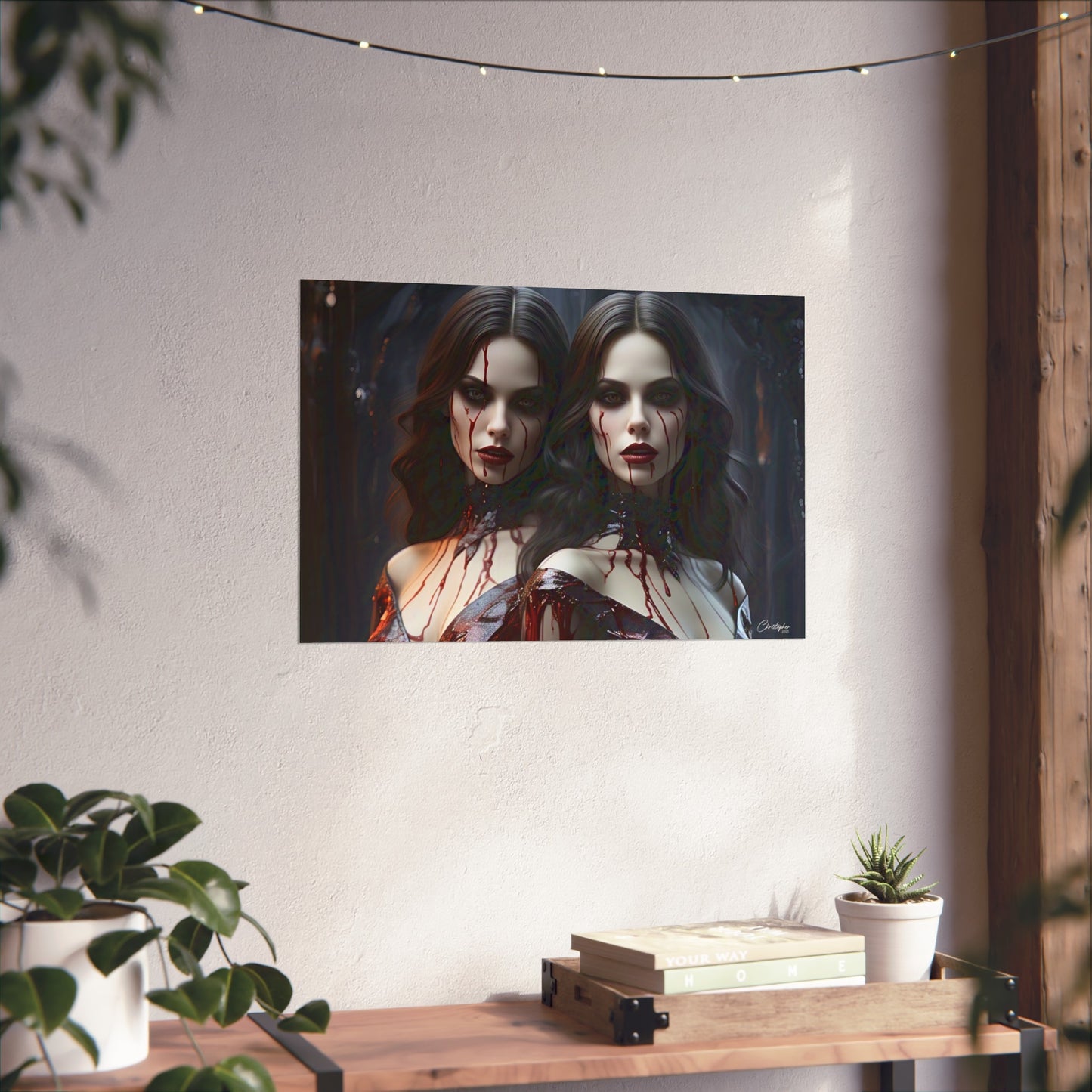 Vampire Sisters Fine Art Poster, Gothic Wall Art, Spooky Decor, Horror Home Decor, Blood Art Print, Dark Aesthetic Print
