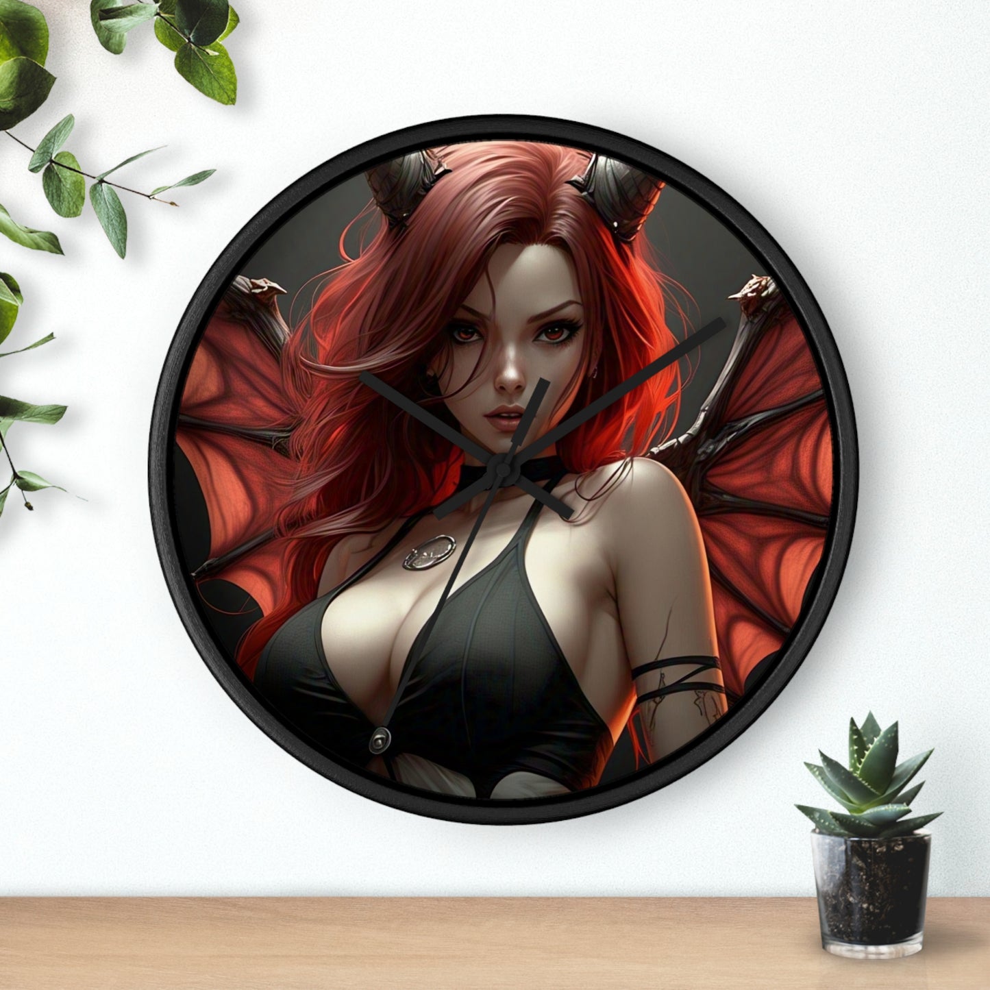 Gothic Fantasy Wall Clock, Unique Home Decor, Dark Aesthetic Clock, Red Haired Art, Gift for Collectors, Halloween Decoration