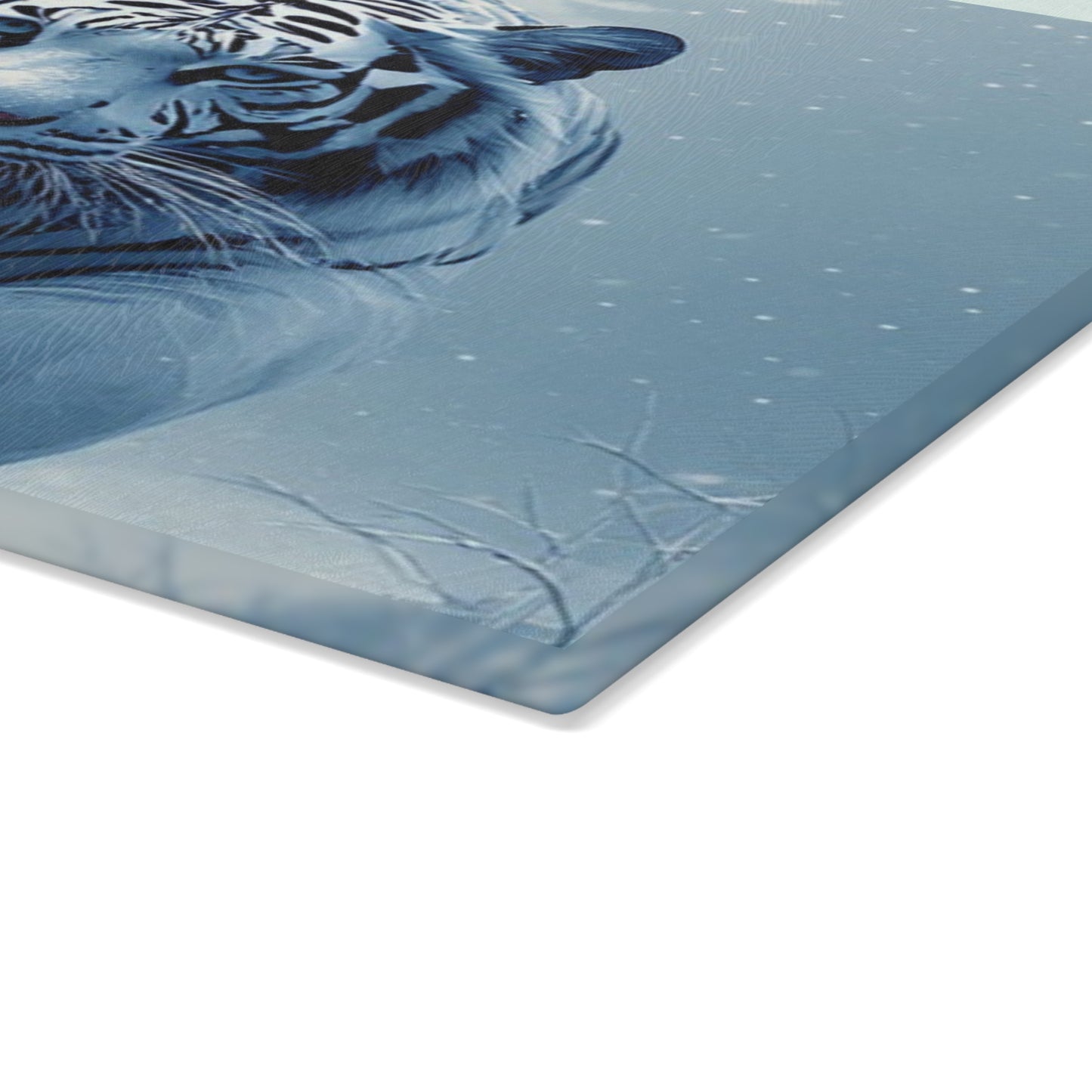 White Tiger Glass Cutting Board — Winter Wildlife Kitchen Decor
