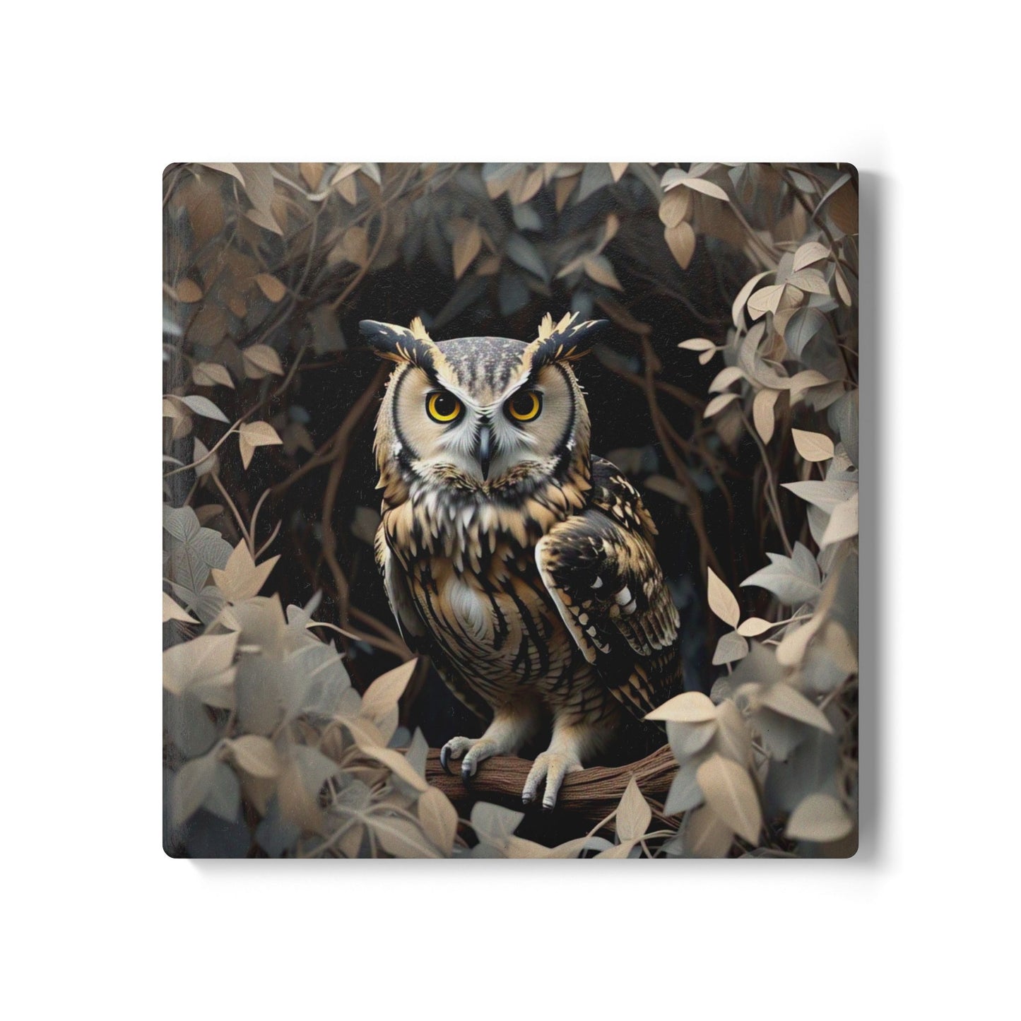 Owl Design Ceramic Coaster, Nature Lover Gift, Rustic Home Decor, Wildlife Coaster Set, Owl Lover Present, Animal Themed Gift