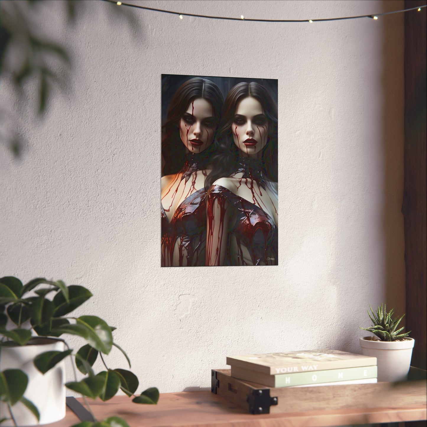 Vampire Sisters Fine Art Poster, Gothic Wall Art, Spooky Decor, Horror Home Decor, Blood Art Print, Dark Aesthetic Print