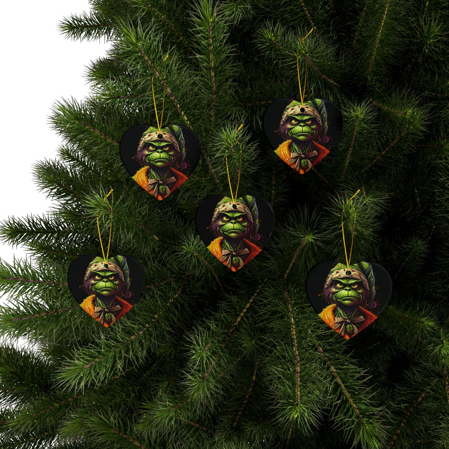 Grinch-Inspired Ceramic Ornament — Double-Sided Holiday Decoration