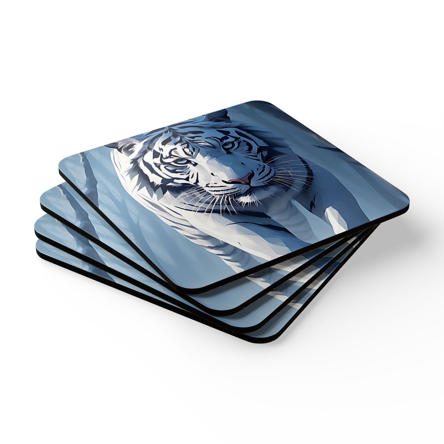 White Tiger Cork Coaster Set — Wildlife Art Drink Coasters (4-Pack)