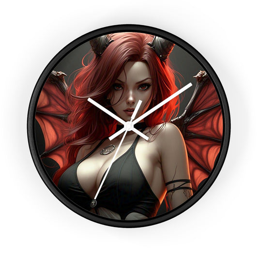 Gothic Fantasy Wall Clock, Unique Home Decor, Dark Aesthetic Clock, Red Haired Art, Gift for Collectors, Halloween Decoration