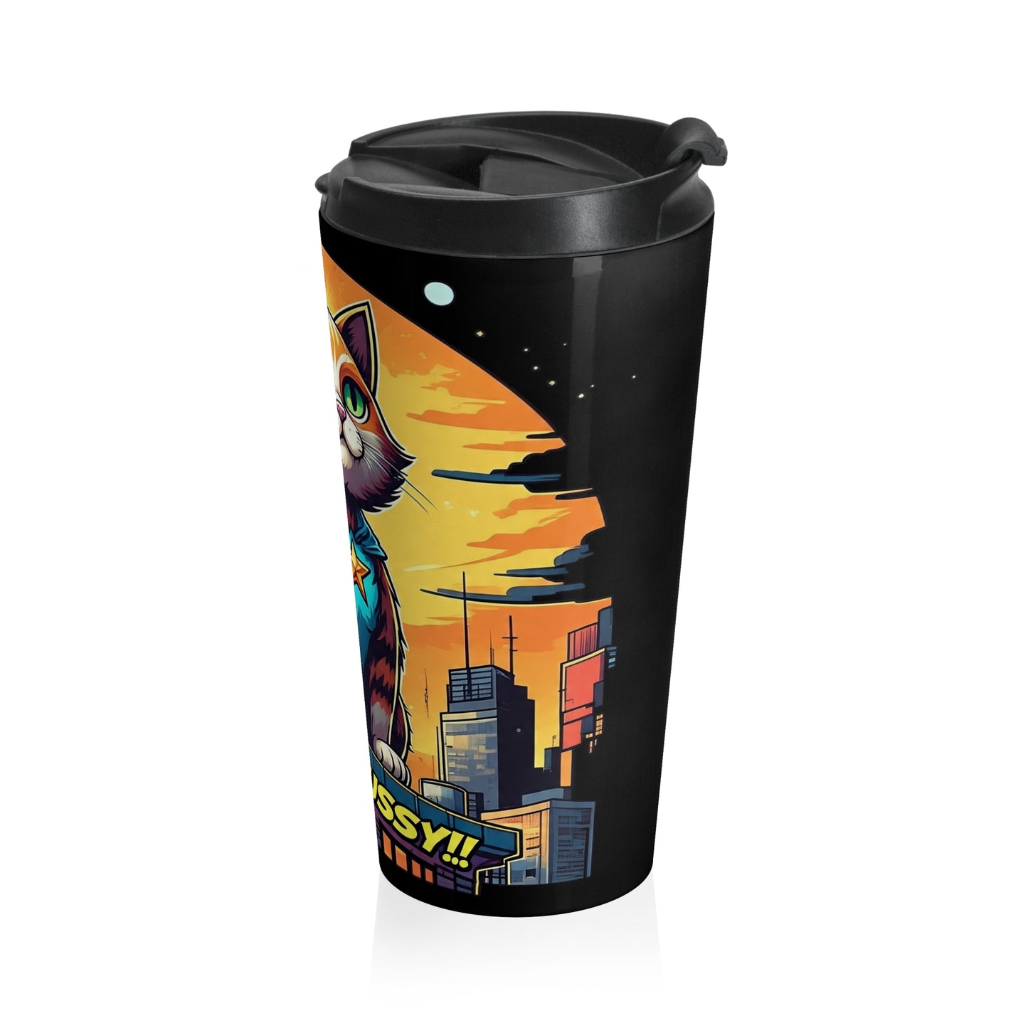 Super Pussy Stainless Steel Travel Mug, Funny Cat Travel Tumbler, Gifts for Cat Lovers, Cute Animal Mug, Coffee On-the-Go
