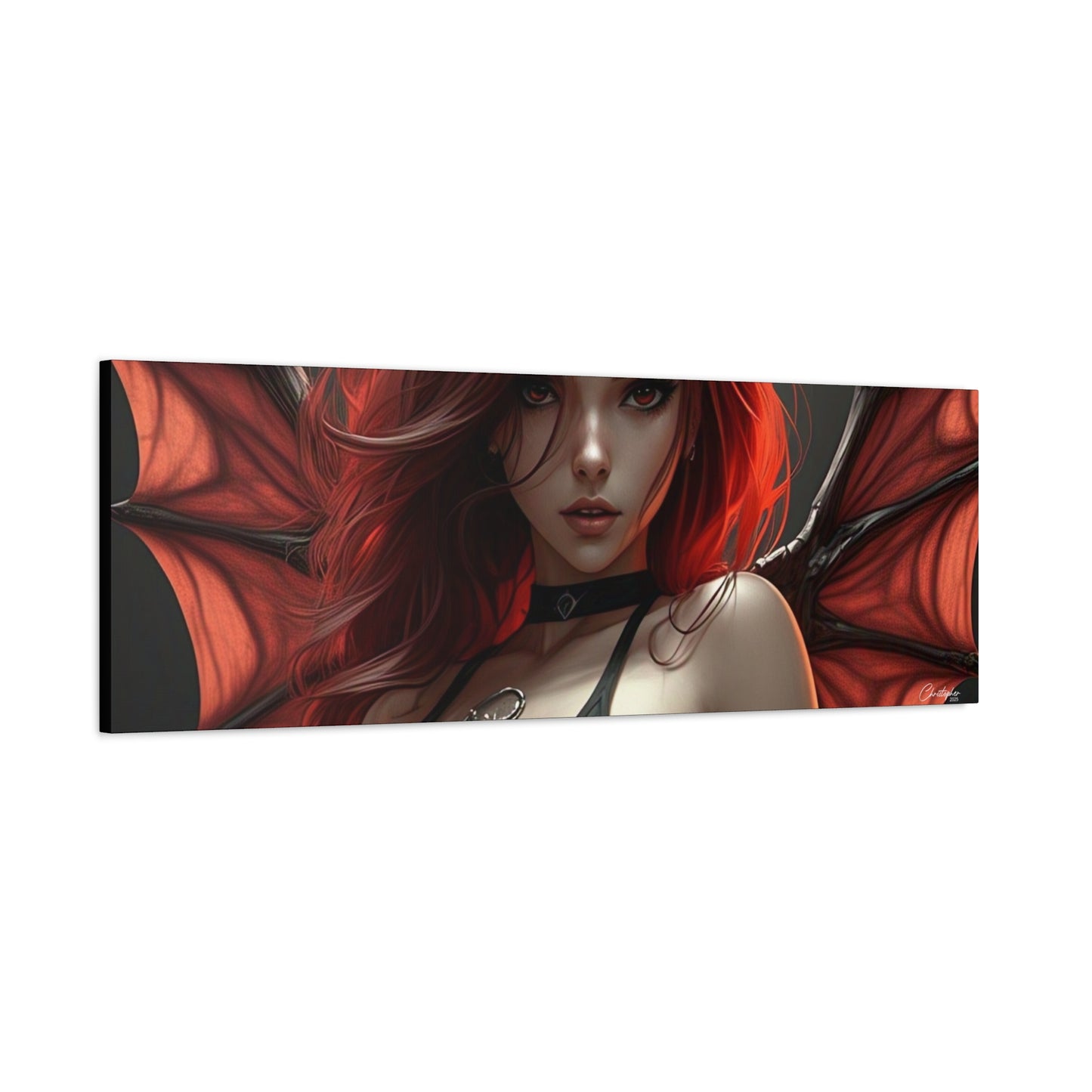 Gothic Fantasy Canvas Art, Demon Girl Wall Decor, Unique Home Decor, Gift for Her, Halloween or Birthday Gift