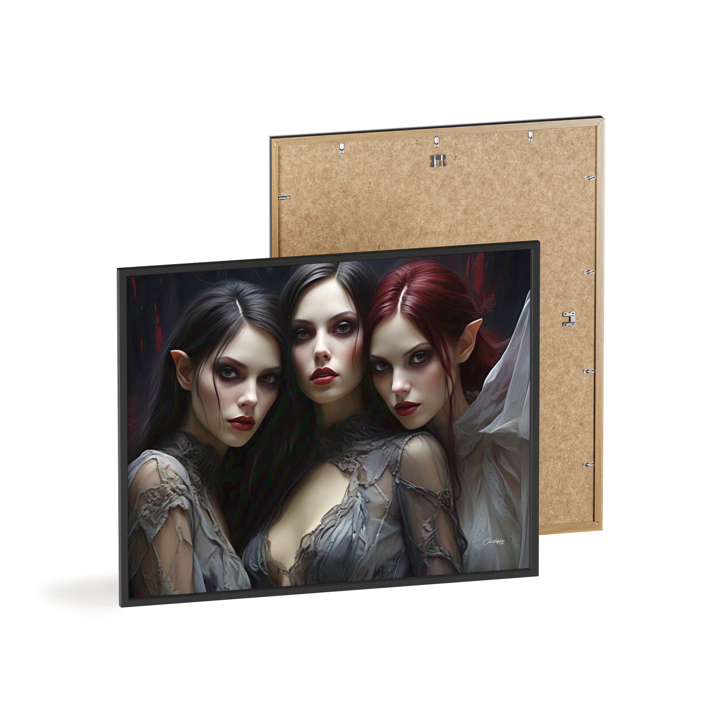 Eerie Fantasy Art Posters with Wooden Frame, Gothic Home Decor, Unique Wall Art, Gift for Art Lovers, Halloween Decoration, Witchy Style