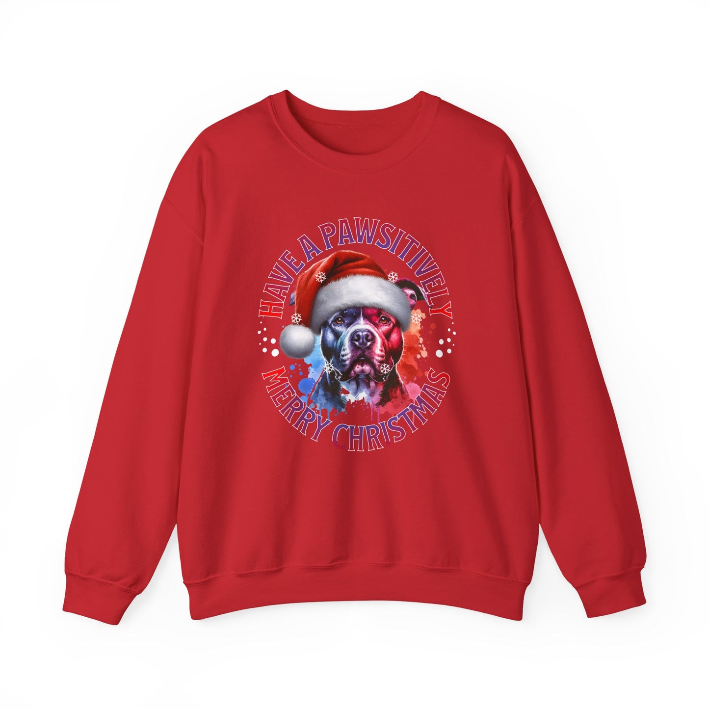 Crewneck Pit Bull Sweatshirt - "Have a Pawsitively Merry Christmas" Dog Santa Holiday Sweatshirt