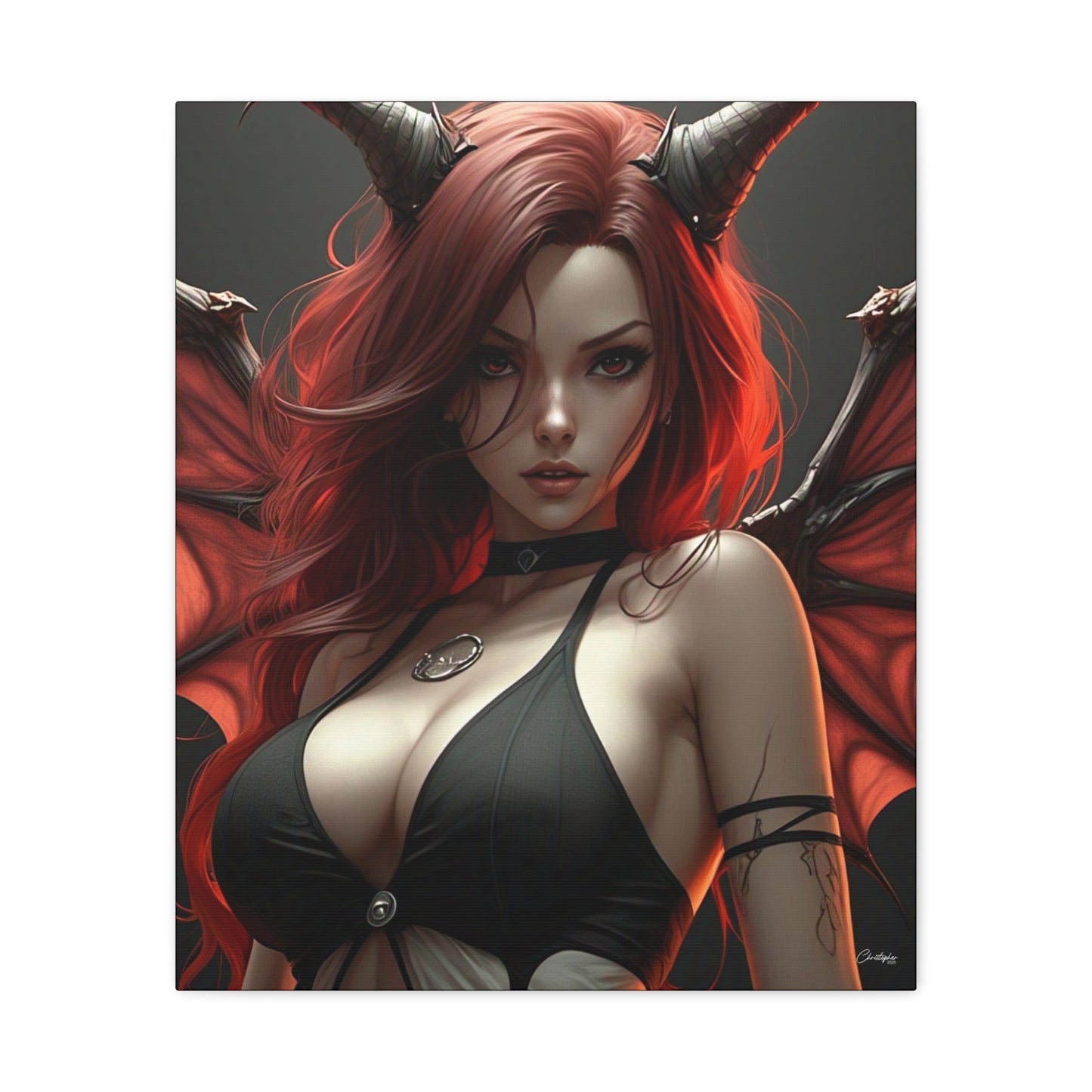 Gothic Fantasy Canvas Art, Demon Girl Wall Decor, Unique Home Decor, Gift for Her, Halloween or Birthday Gift