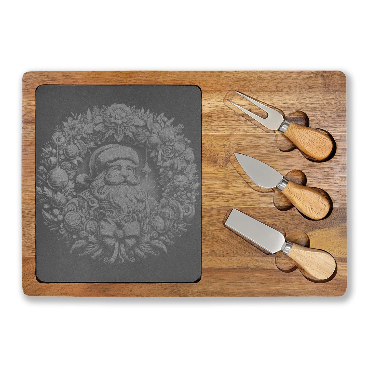 Engraved Santa Charcuterie Board with Cheese Knives