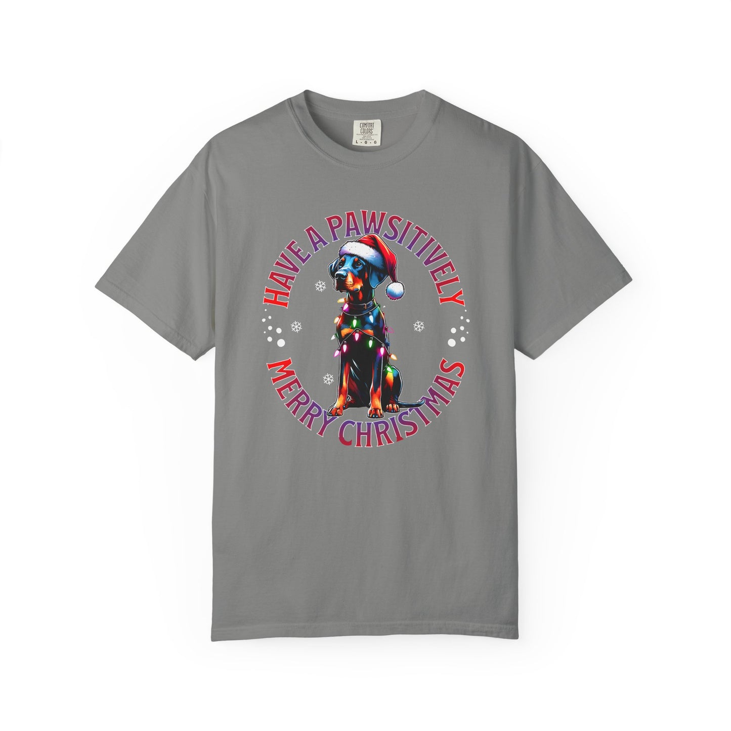 Christmas Dog T-Shirt  Doberman— "Have a Pawsitively Merry Christmas" Holiday Tee