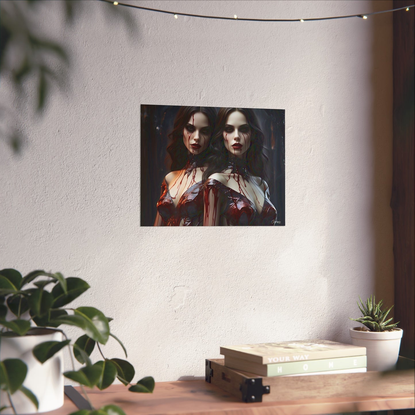 Vampire Sisters Fine Art Poster, Gothic Wall Art, Spooky Decor, Horror Home Decor, Blood Art Print, Dark Aesthetic Print