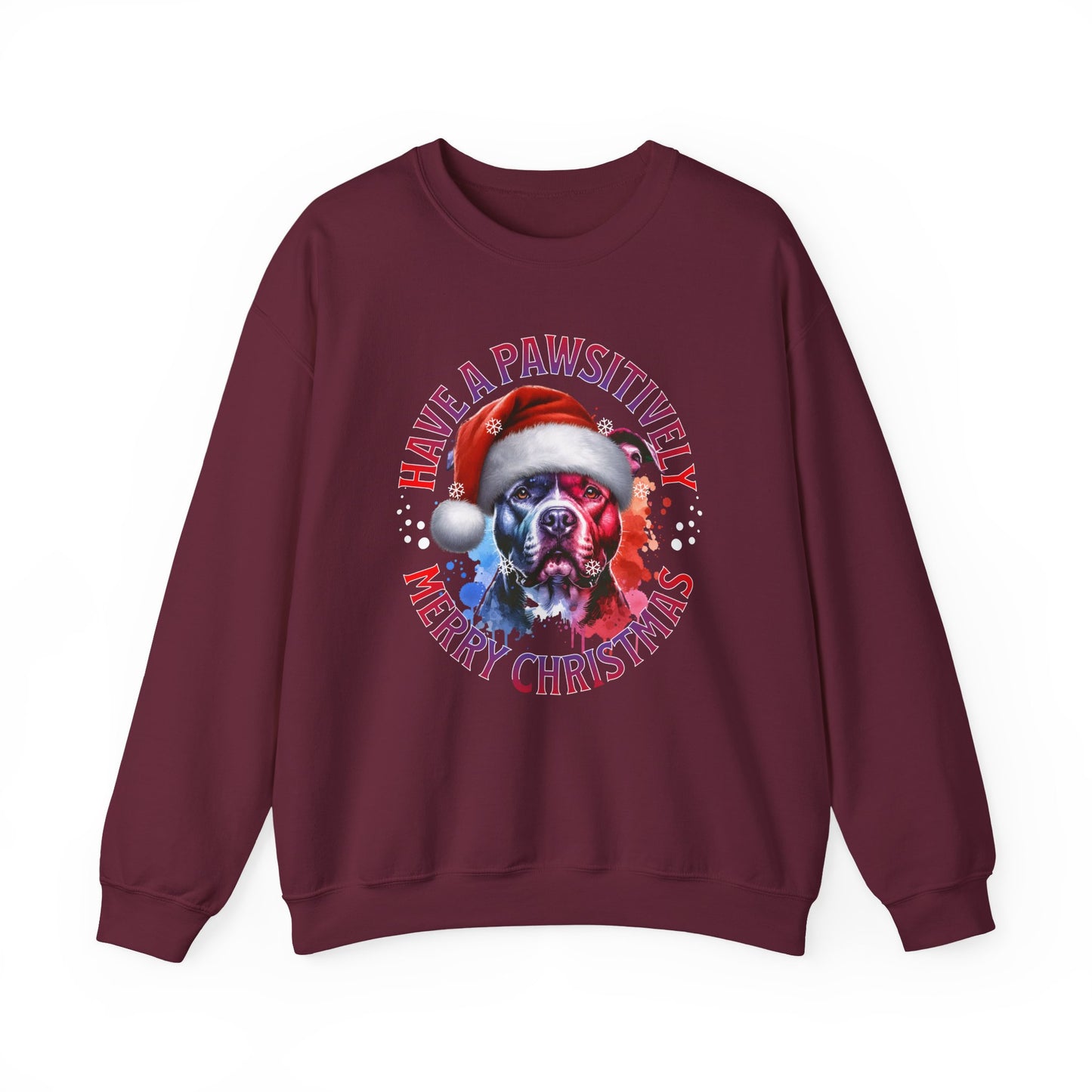 Crewneck Pit Bull Sweatshirt - "Have a Pawsitively Merry Christmas" Dog Santa Holiday Sweatshirt