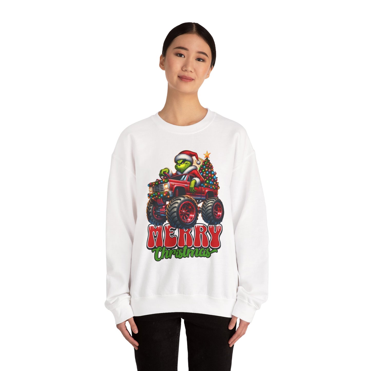 Christmas Monster Truck Sweatshirt — 'Merry Christmas' Grinch Driver Design